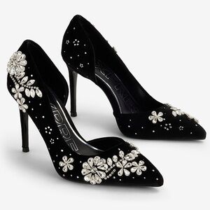 Express Black Embellished Cutout Pumps